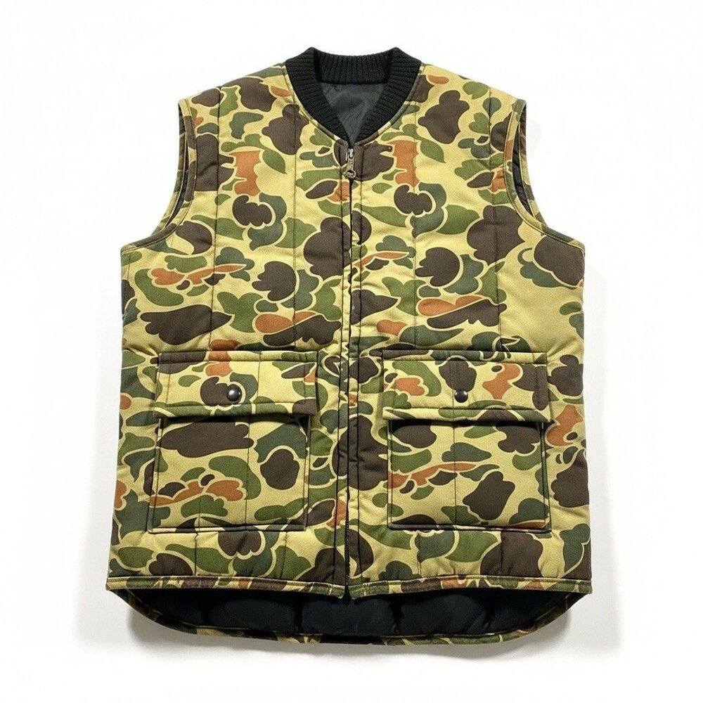 Vintage 70s Walls Duck Camo Brown Hunting Vest Mens MEDIUM Full Zip Insulated